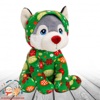 Plüss husky zöld karácsonyi ruhában, kapucnival (20 cm) - Keel Toys