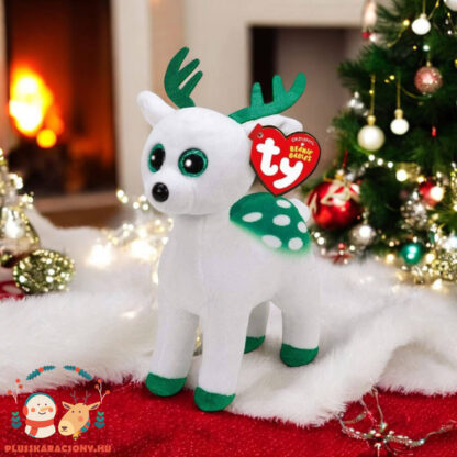 TY Beanie Babies: Peppermint a fehér plüss rénszarvas az asztalon (15 cm)