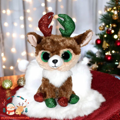 Ty Beanie Boos: Kinley, a karácsonyi, csillogó szemű plüss szarvas az asztalon (15 cm)